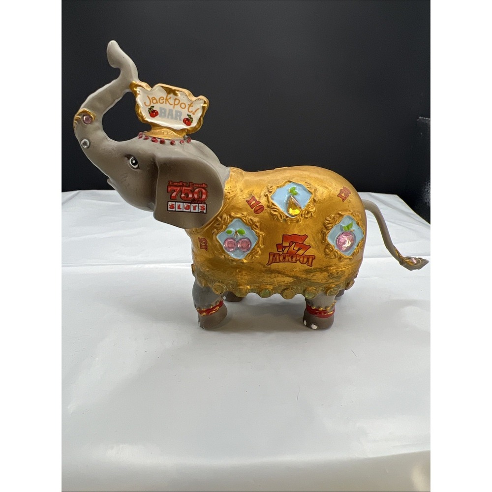 Jackpot Bar Lucky Casino 777 Slots‎ Beaded Rhinestone Elephant Figurine Trunk Up